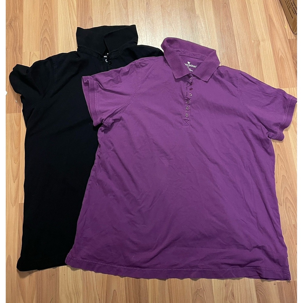 (2) 1X Woman Within Short Sleeve Polo Shirts Cotton Collared‎ 1 Purple & 1 Black